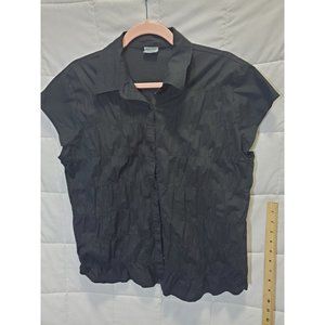 Riflessi Shirt Womens Button Blouse 3XL S/S Black Ruched Tie Business Casual